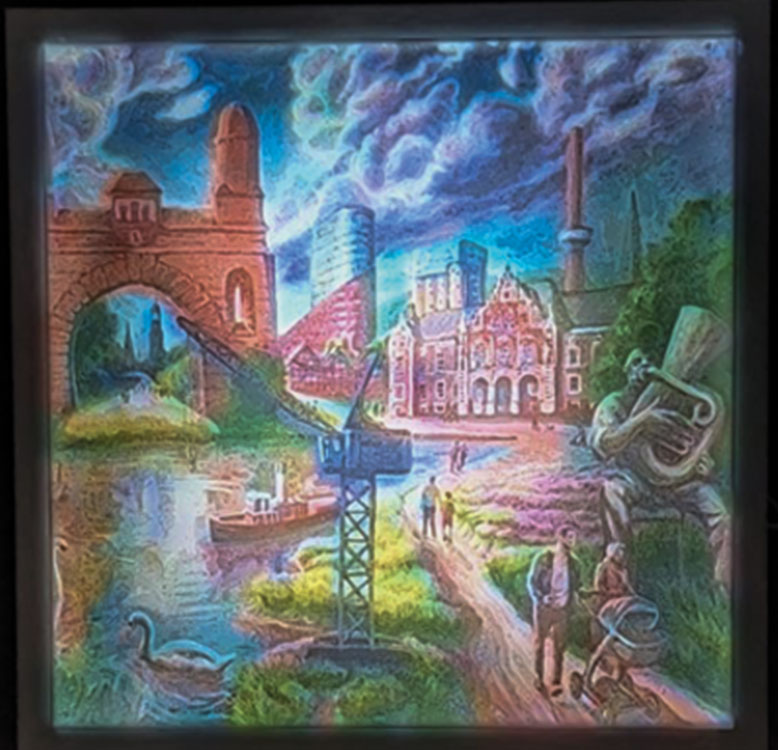 Lithophane eines Gemäldes von Hamburgs Stadtmaler Ralf Schwinge. 3D Scans & Druck | Dioramabau | Modellbau | Lasergravur | Lithophane